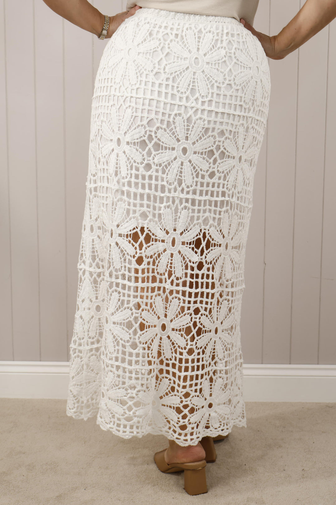 Ottilia Crochet maxi skirt White