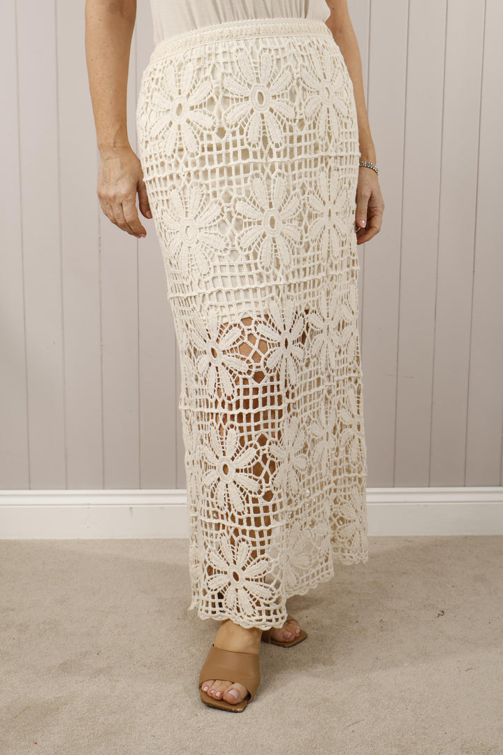 Ottilia Crochet maxi skirt Beige