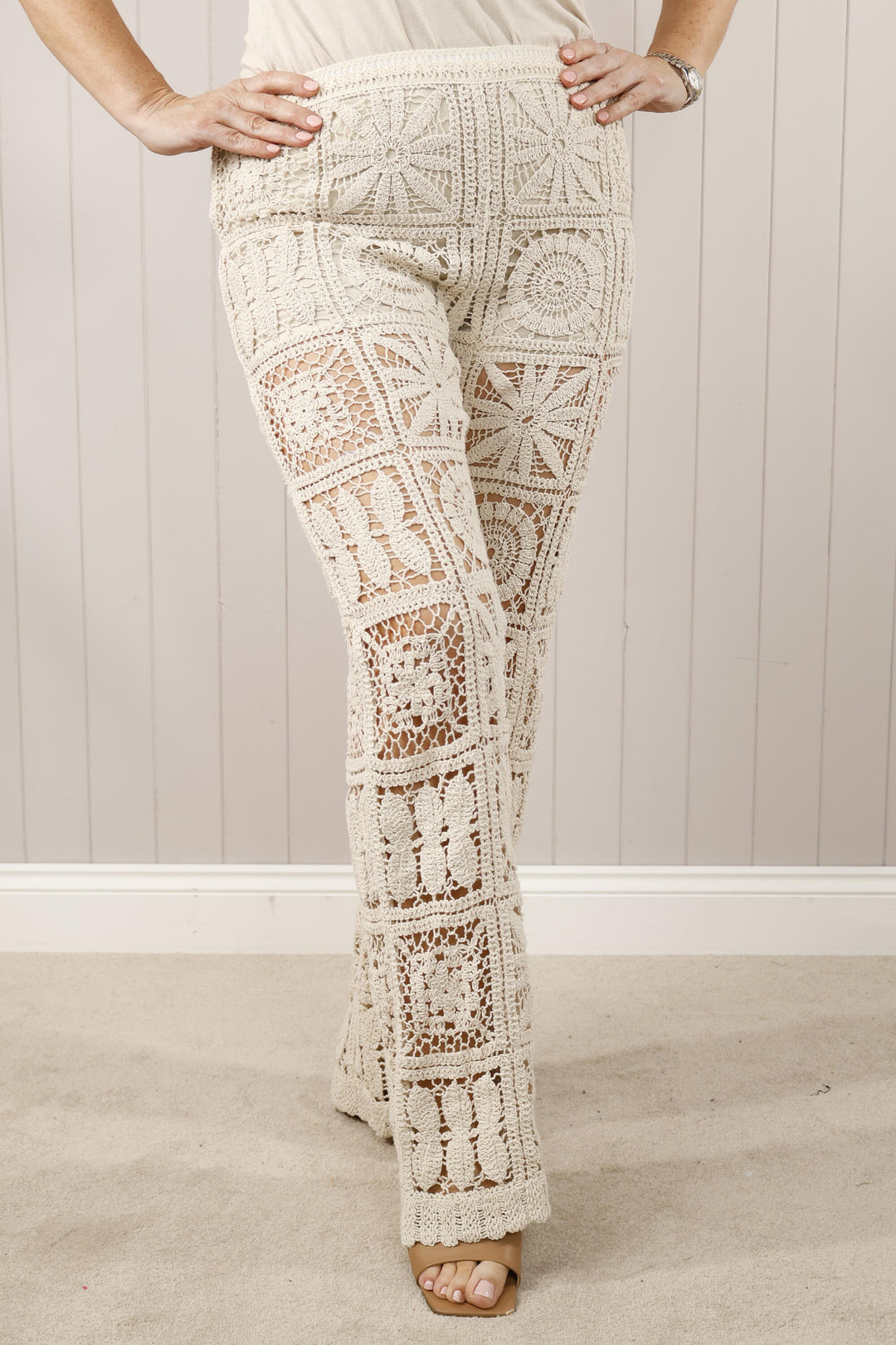 Iris Crochet Trousers Beige