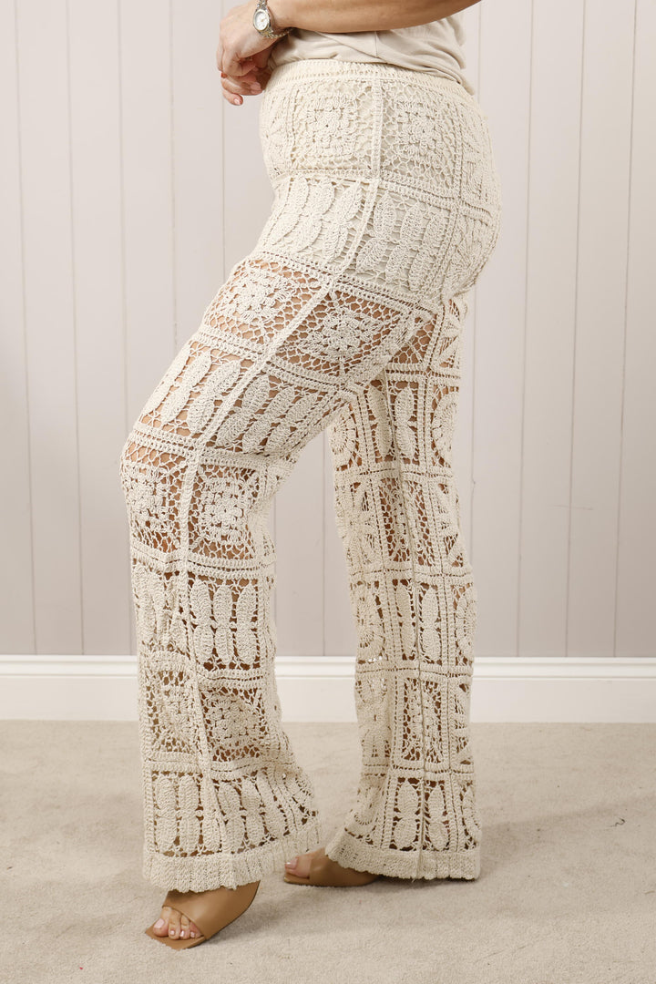 Iris Crochet Trousers Beige