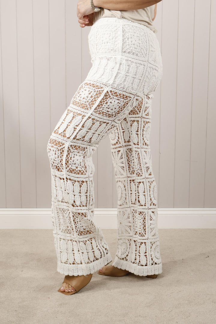 Iris Crochet Trousers White