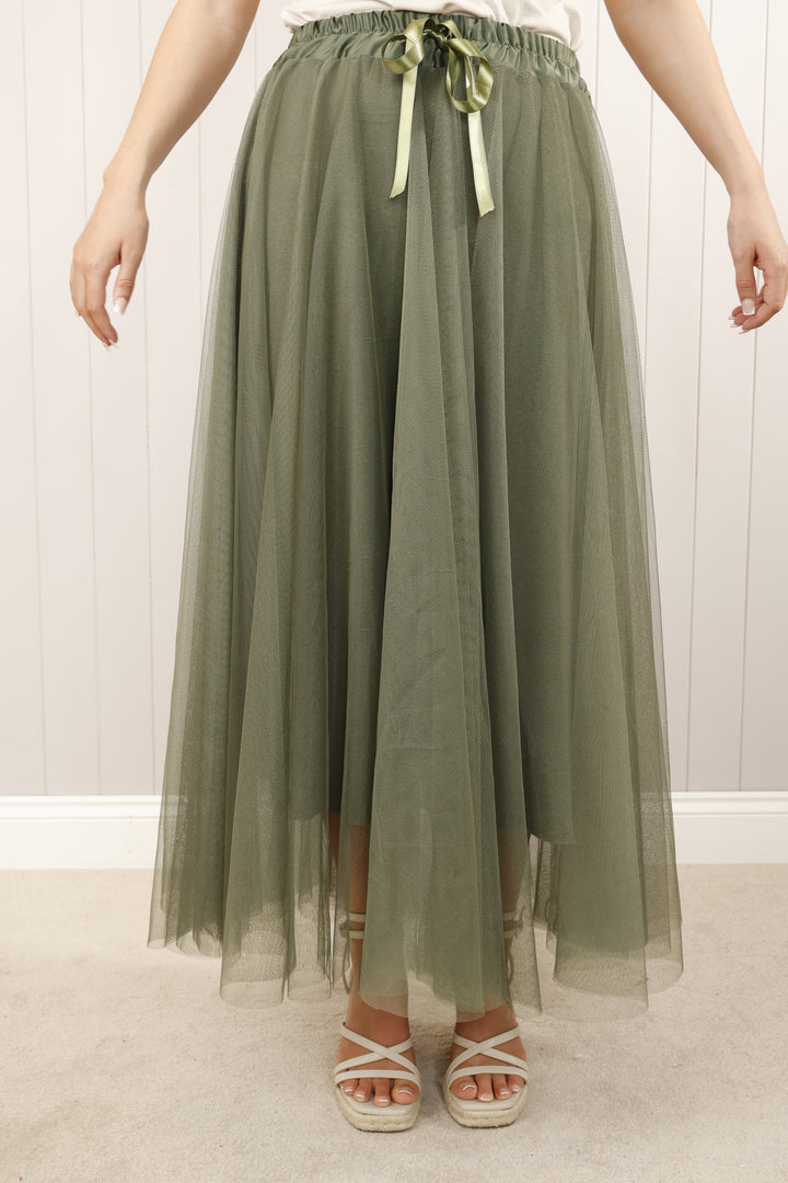 Tulle A-Line Skirt Khaki