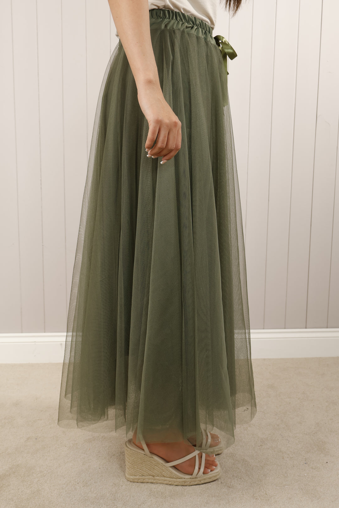 Tulle A-Line Skirt Khaki