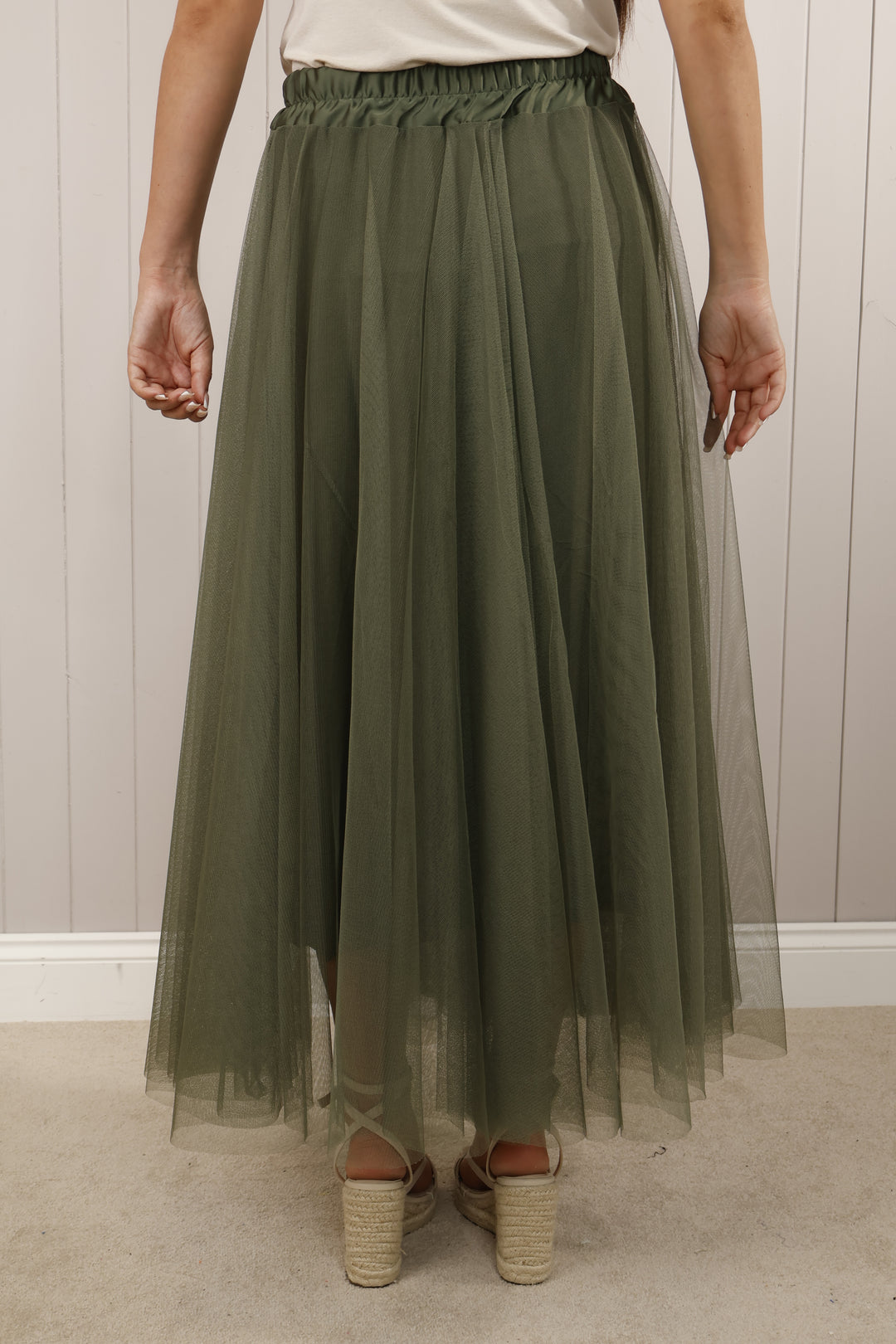 Tulle A-Line Skirt Khaki