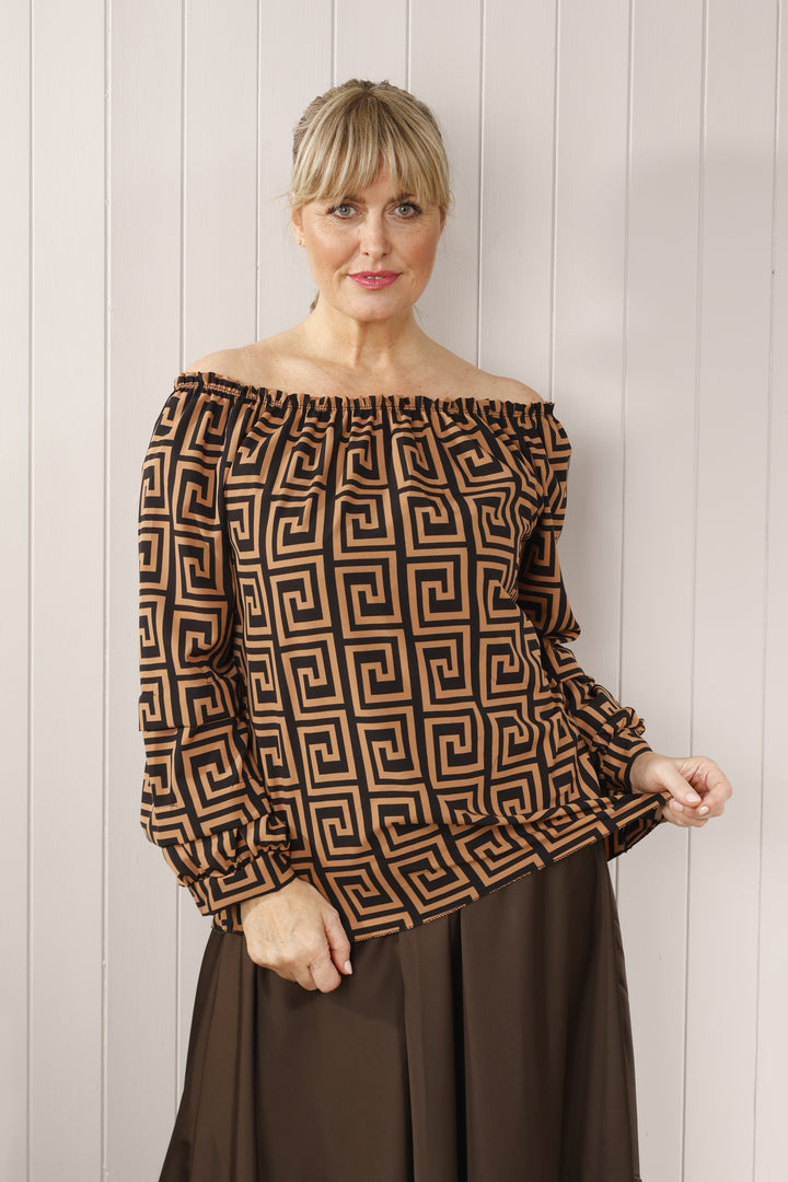 Zendi print Gypsy top  Tan