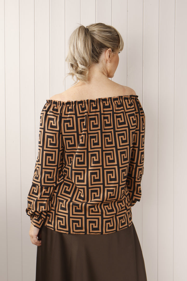 Zendi print Gypsy top  Tan