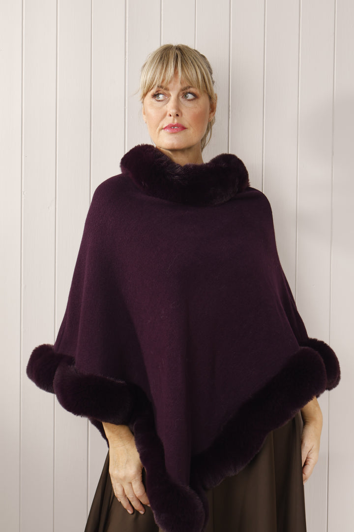 Nova Faux Fur Edge Poncho Purple