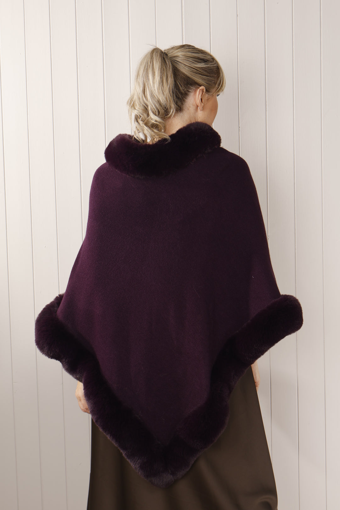 Nova Faux Fur Edge Poncho Purple