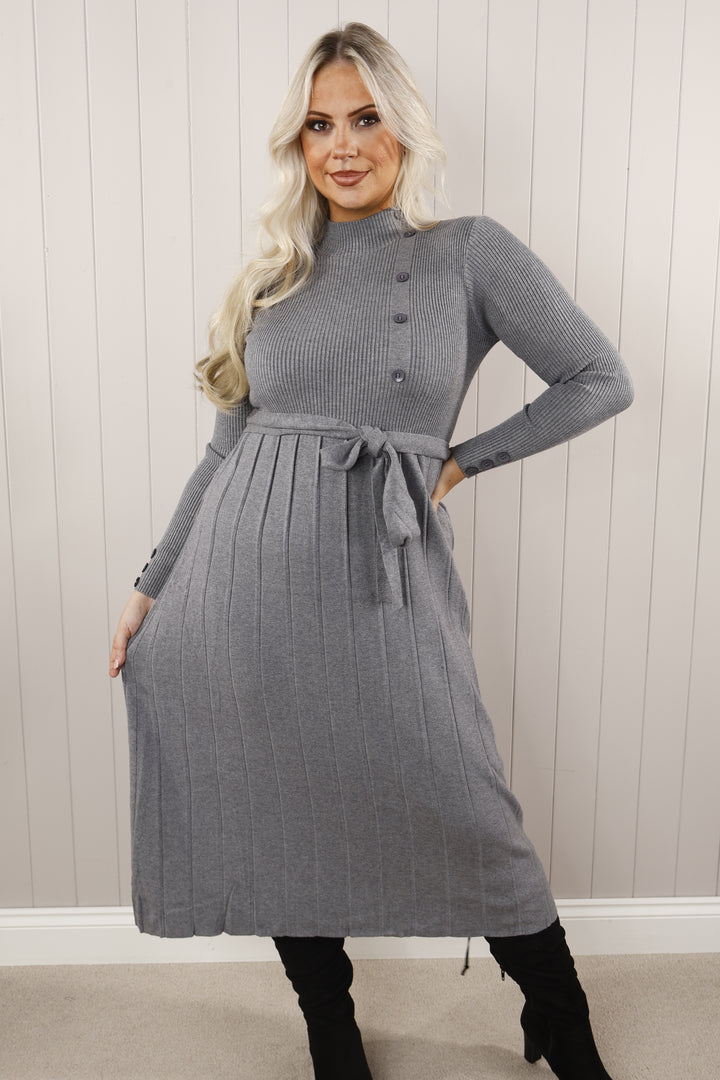 Quincy Pleat effect dress Grey