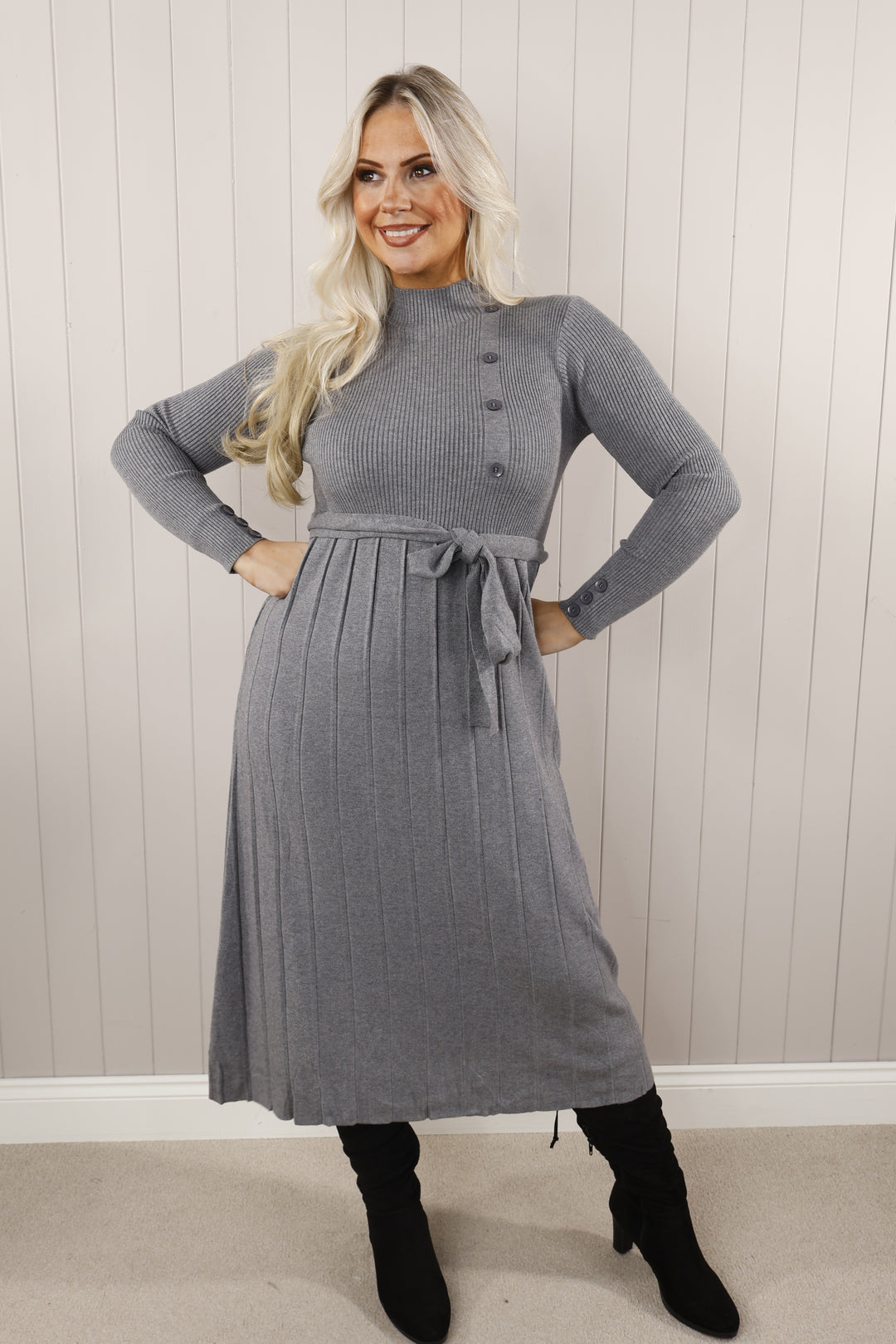 Quincy Pleat effect dress Grey