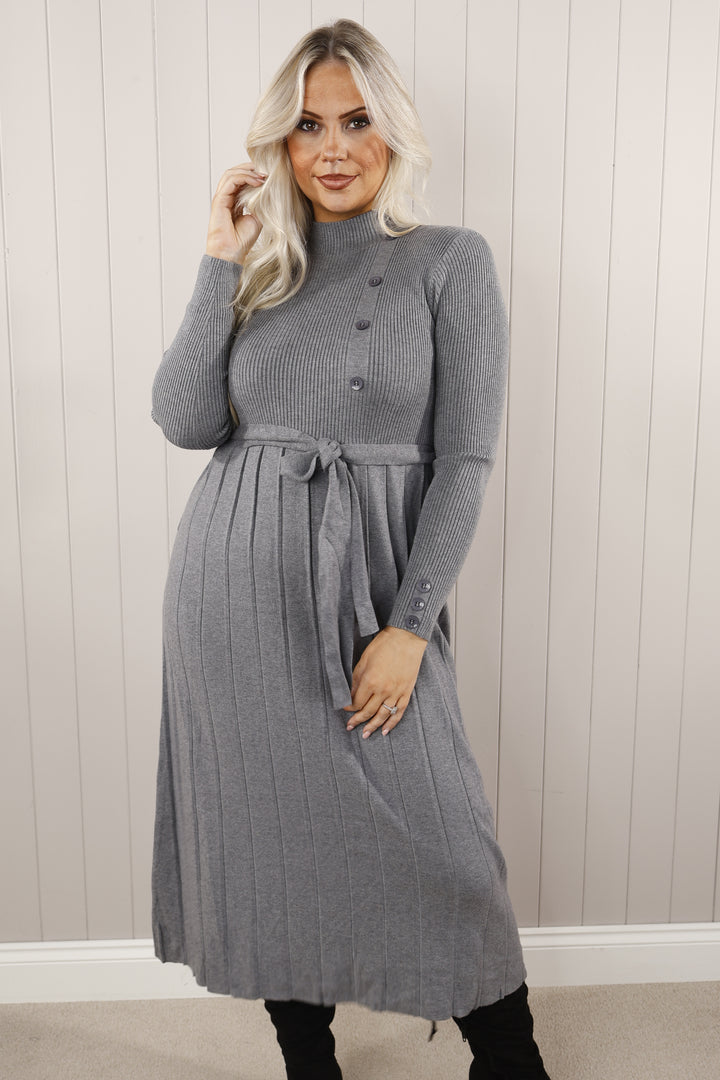 Quincy Pleat effect dress Grey