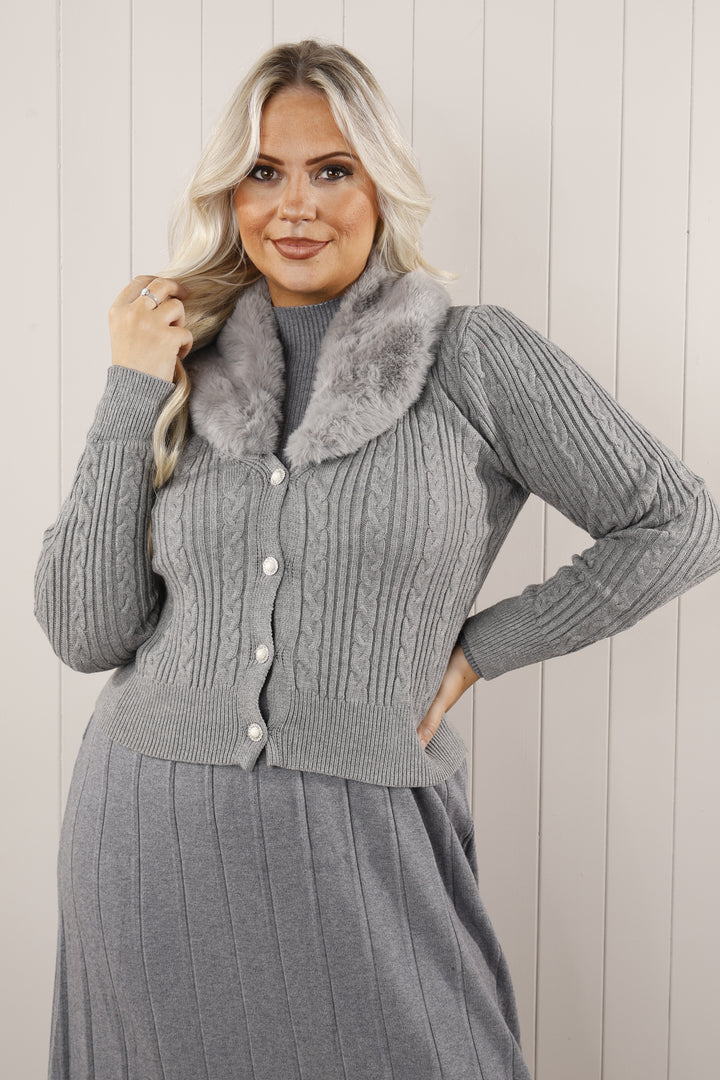 Oakley Faux fur trim Cardigan  Grey