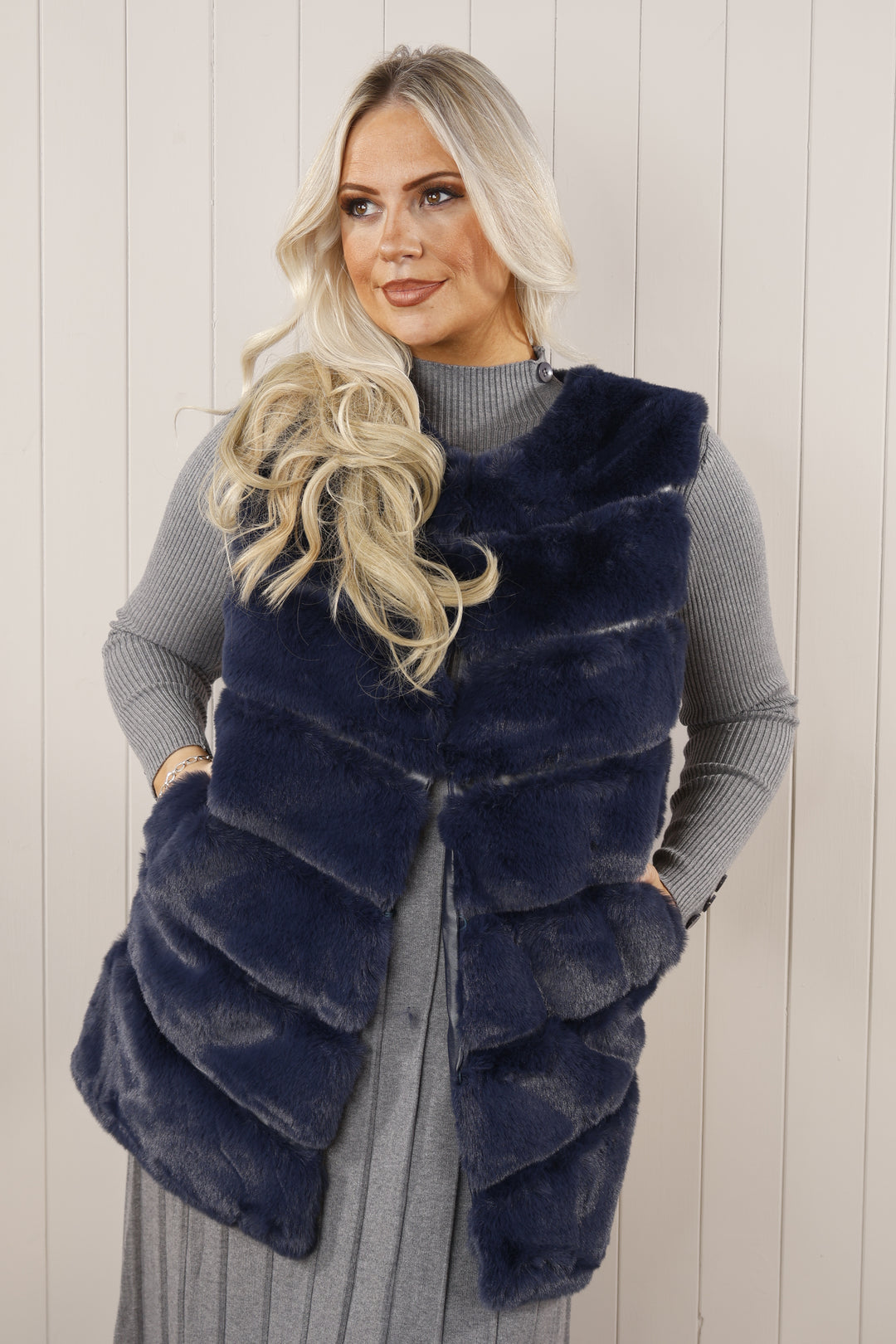 Navy Faux Fur Gilet