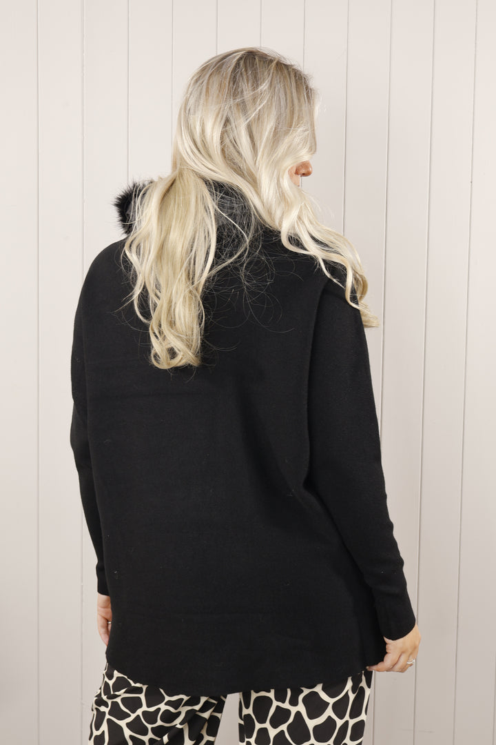 Florie Faux fur neck Jumper  Black