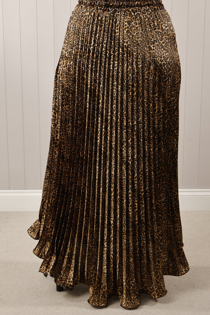 Satin Pleated Skirt Cheetah