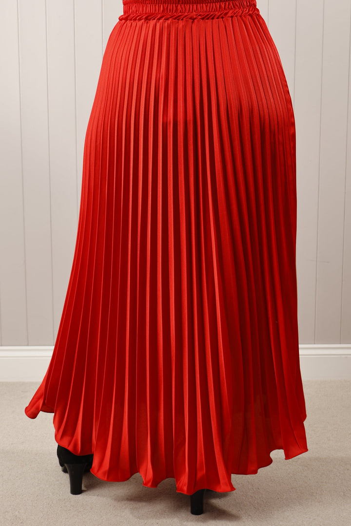 Satin Pleated Skirt  Red