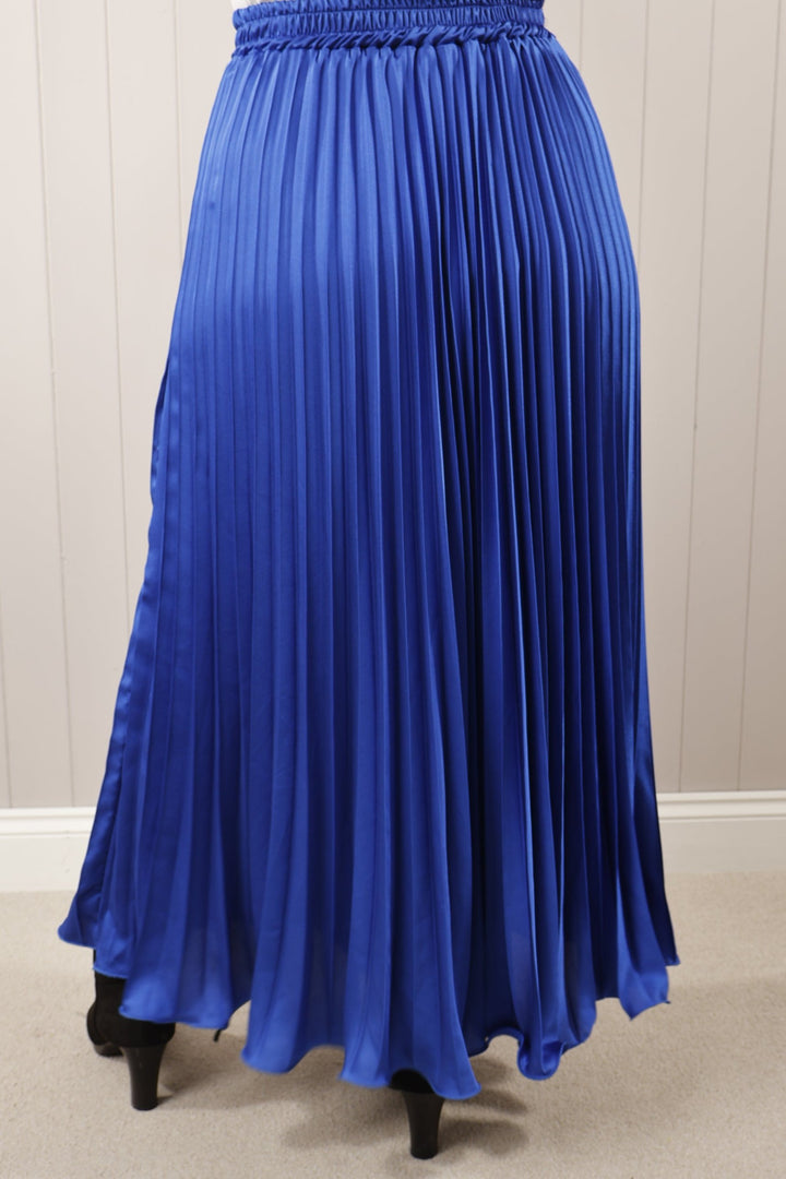 Satin Pleated Skirt  Royal Blue