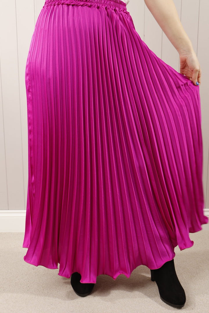 Satin Pleated Skirt  Fuchsia