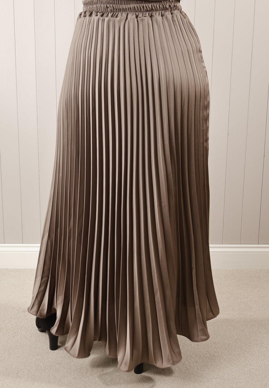 Satin Pleated Skirt  Truffle