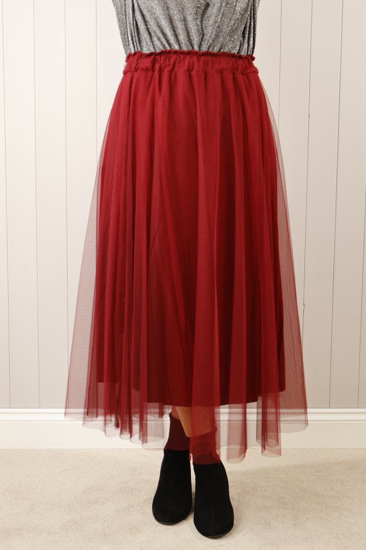 Dilly Plain net skirt Wine