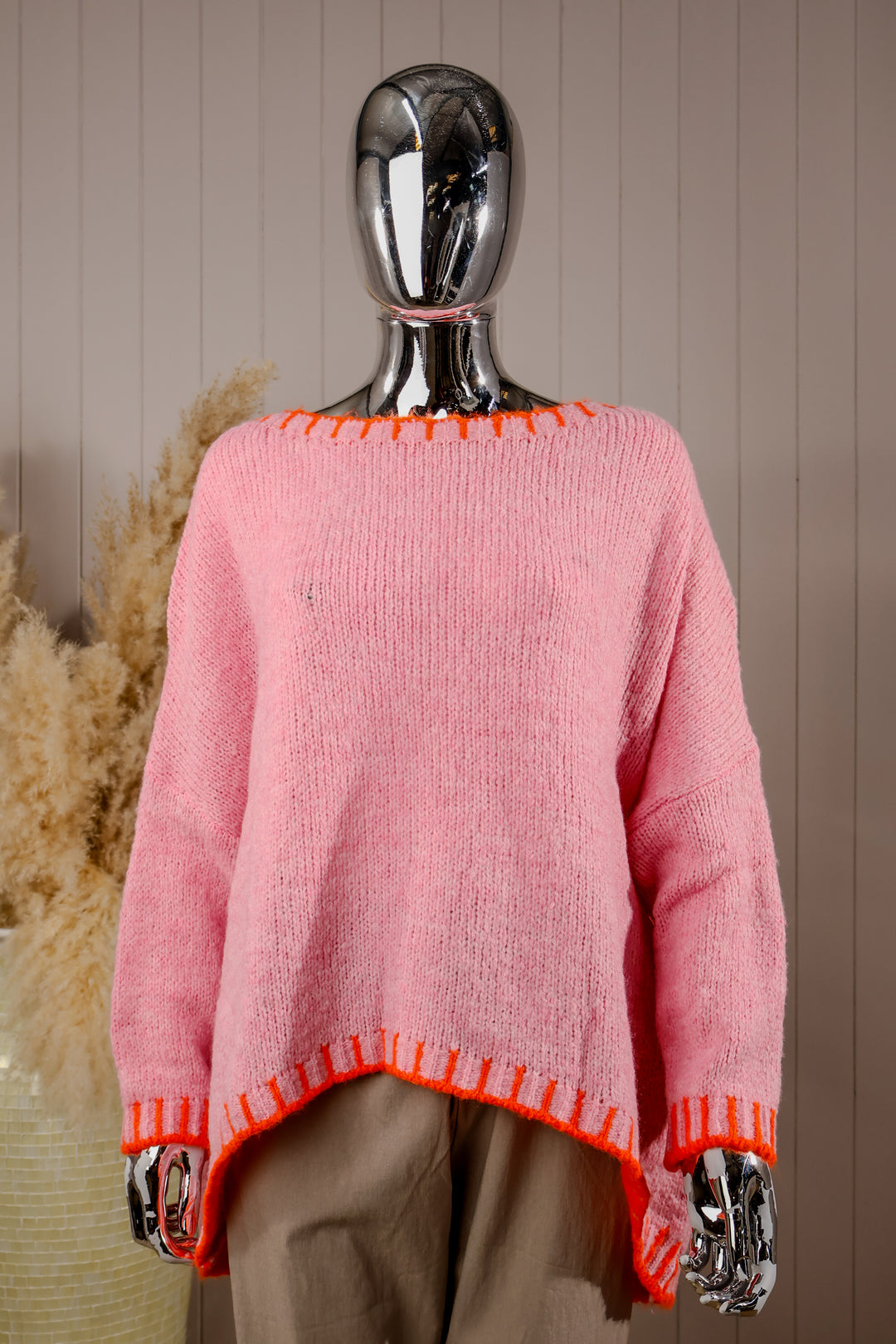 Oversized Stitch Jumper Pink/Orange