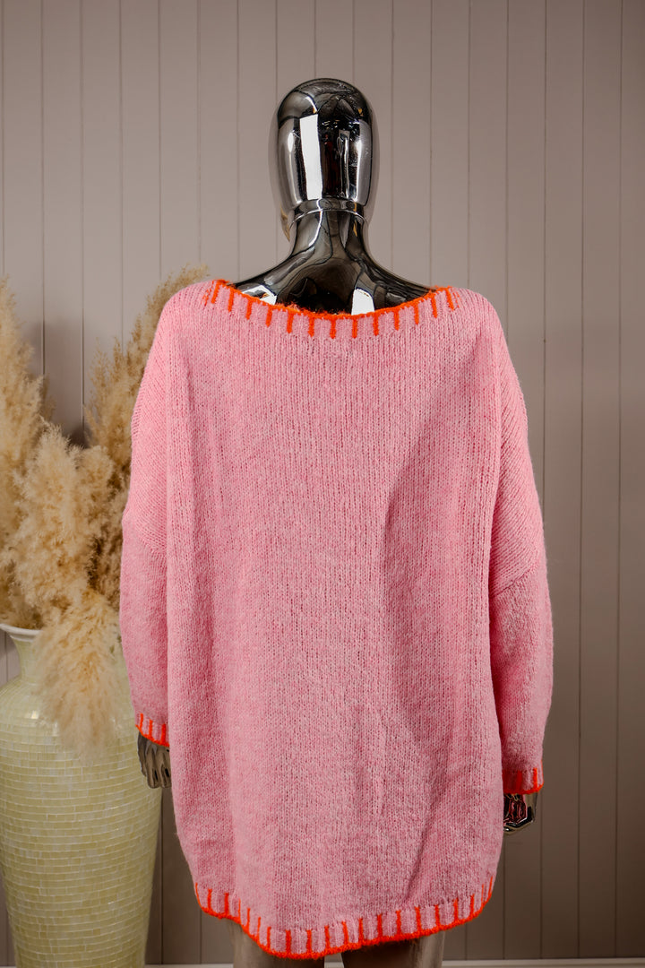 Oversized Stitch Jumper Pink/Orange