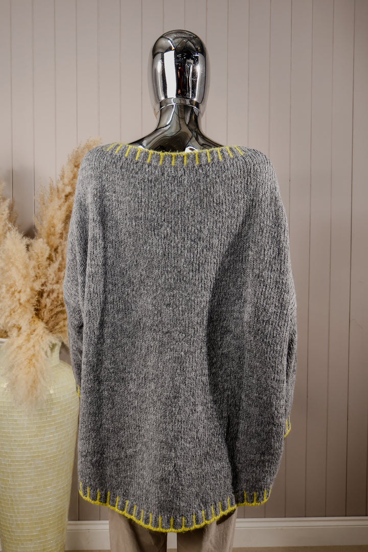 Oversized Stitch Jumper Grey/Yellow