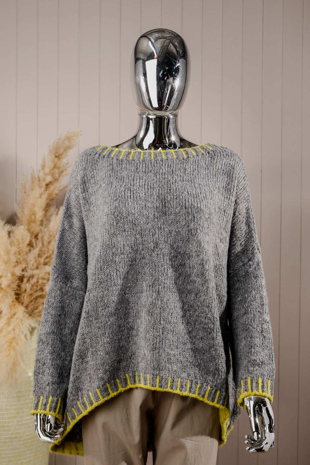 Oversized Stitch Jumper Grey/Yellow