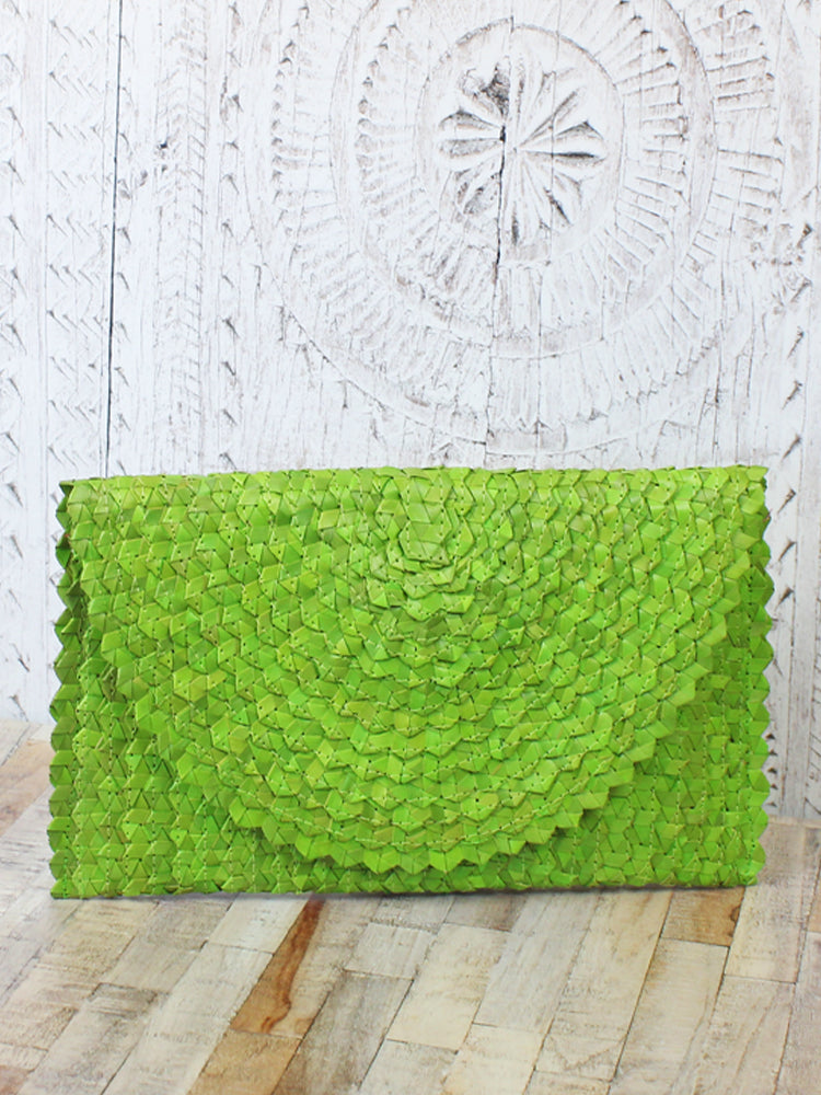 Shay Straw Clutch Bag Lime