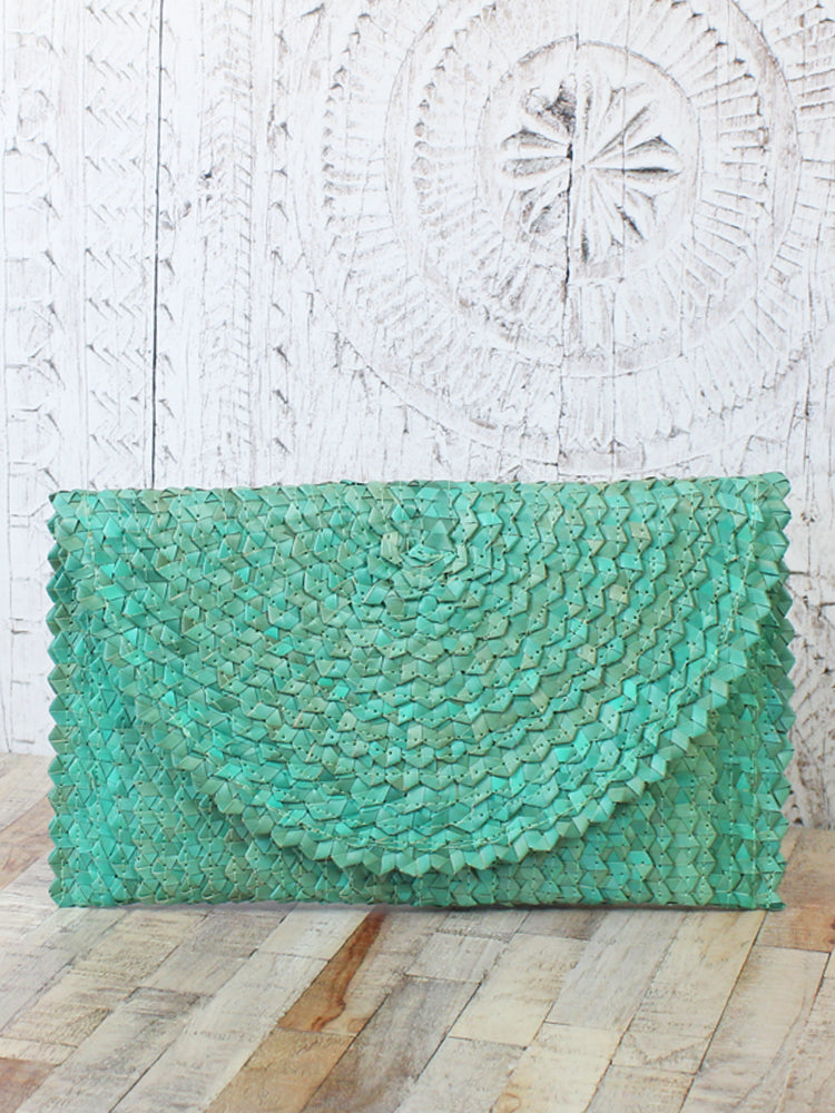 Shay Straw Clutch Bag Turquoise