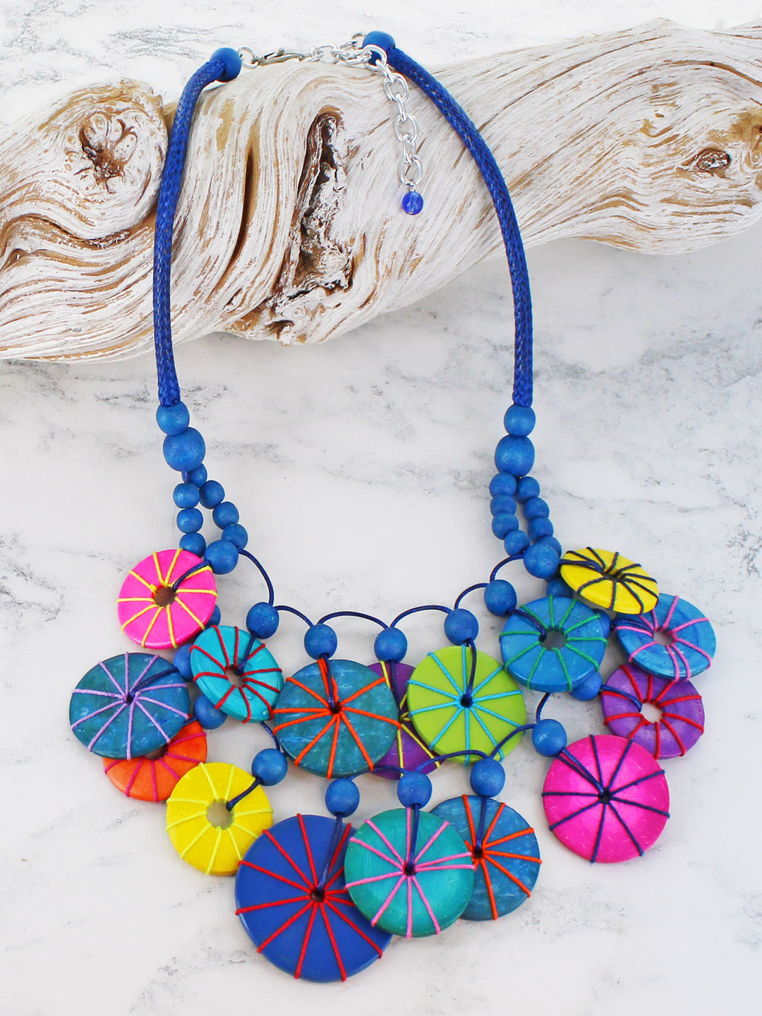 Zesty Wooden Disc Necklace Multi