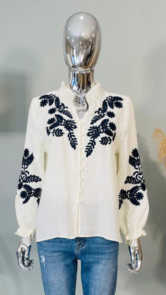 Tulip Embroidered shirt  White