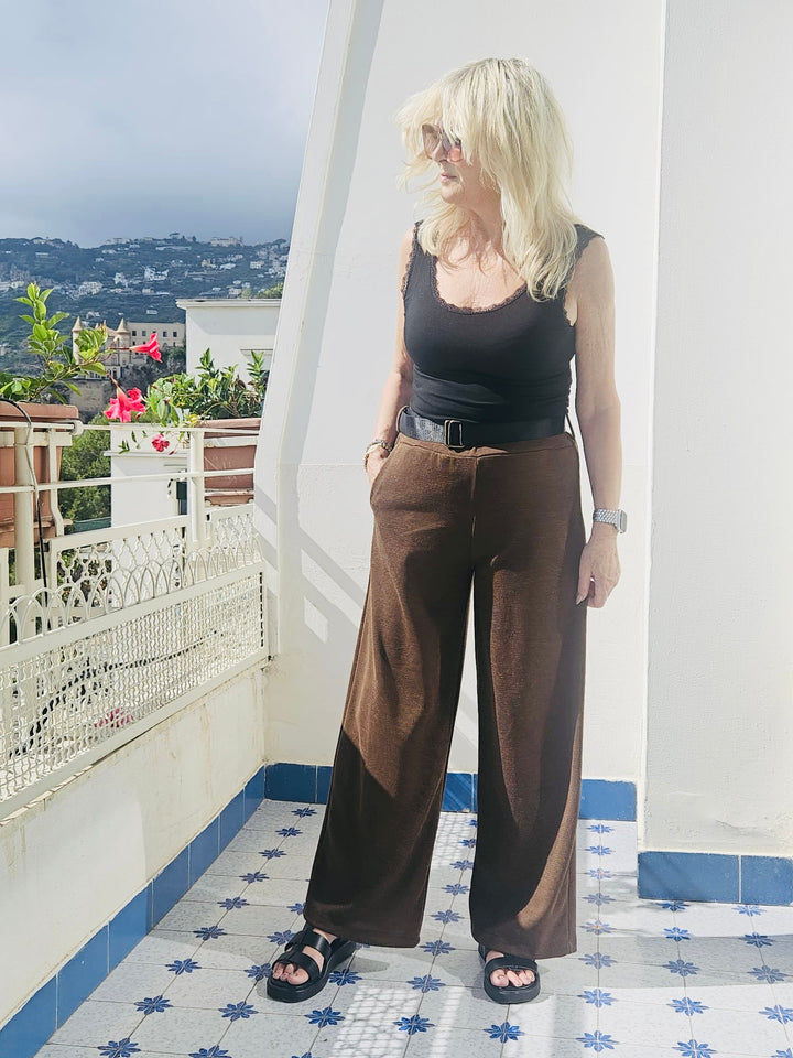 Plain Knit Trousers Chocolate