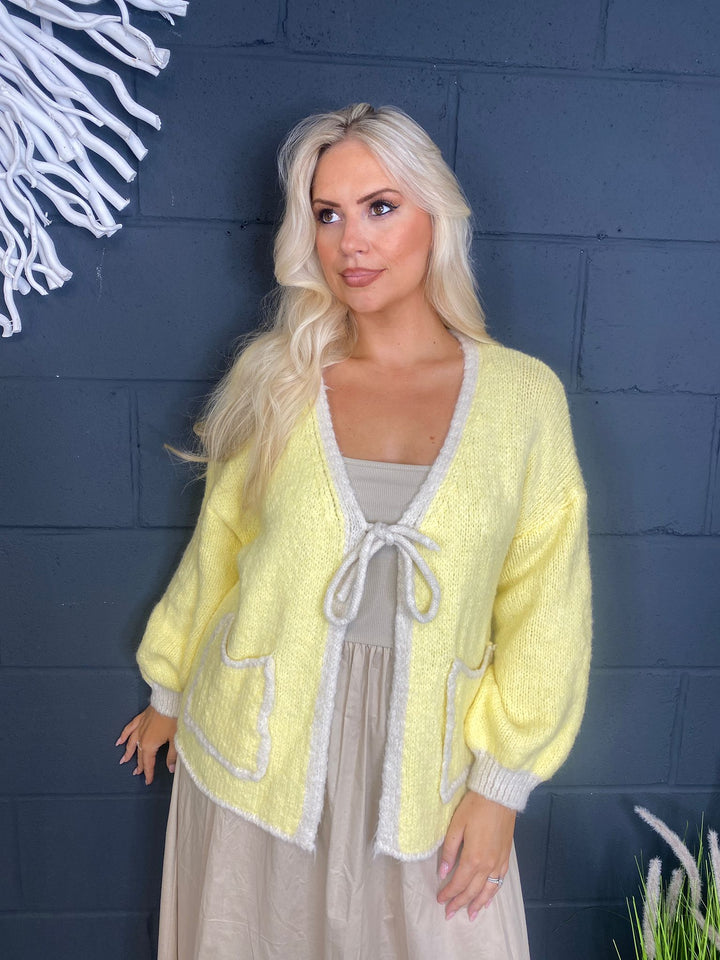 Pocket Trim Cardi Lemon