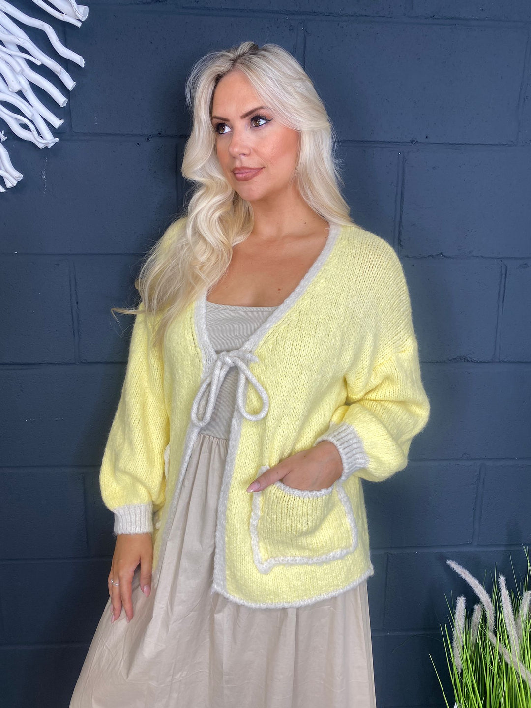 Pocket Trim Cardi Lemon