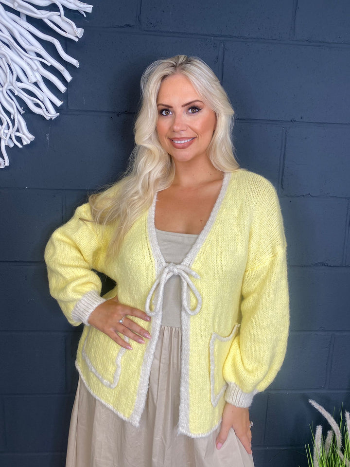 Pocket Trim Cardi Lemon