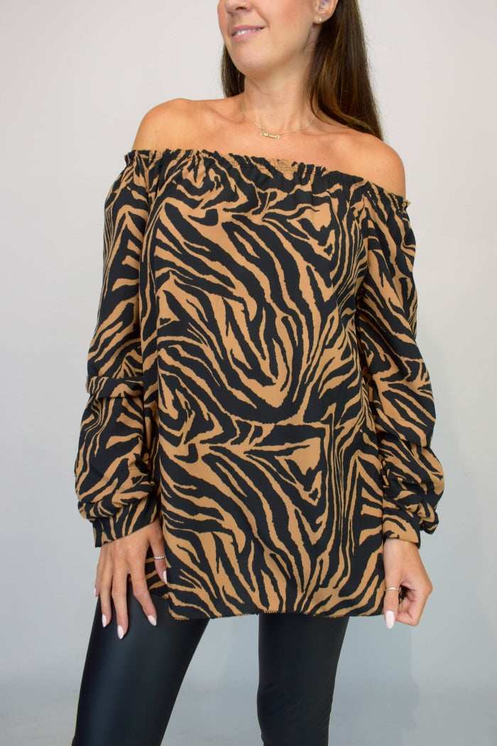 Zebra Print Gypsy top Tan