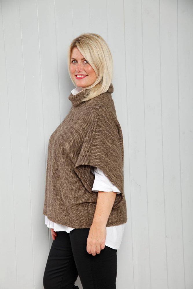 Taupe Cowl Poncho Top