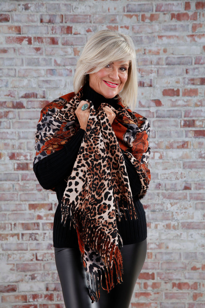 Rust Reversible Animal Print Scarf