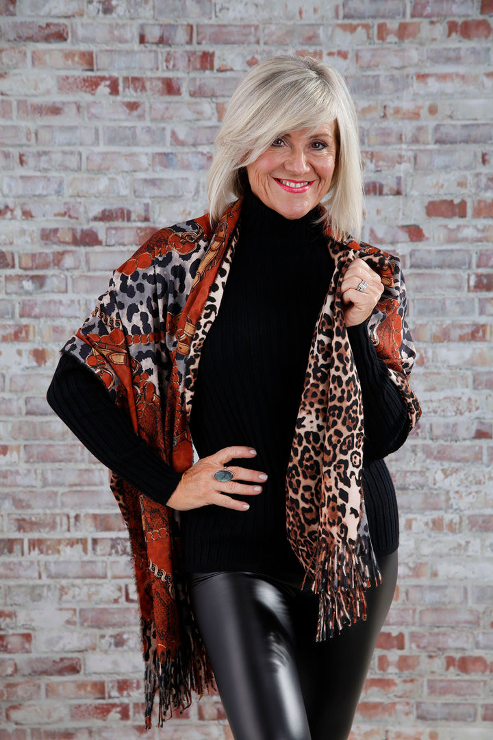 Rust Reversible Animal Print Scarf