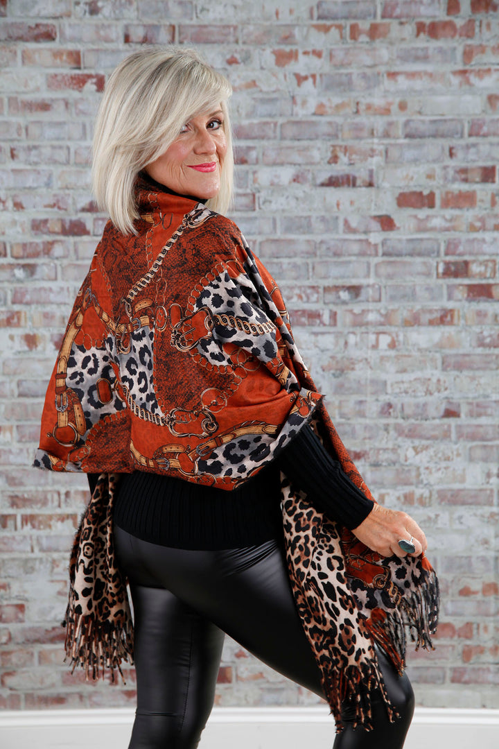 Rust Reversible Animal Print Scarf