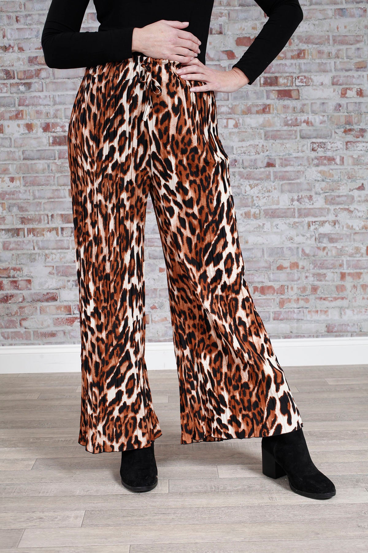 Styling Animal Print with Black Palazzo Trousers.