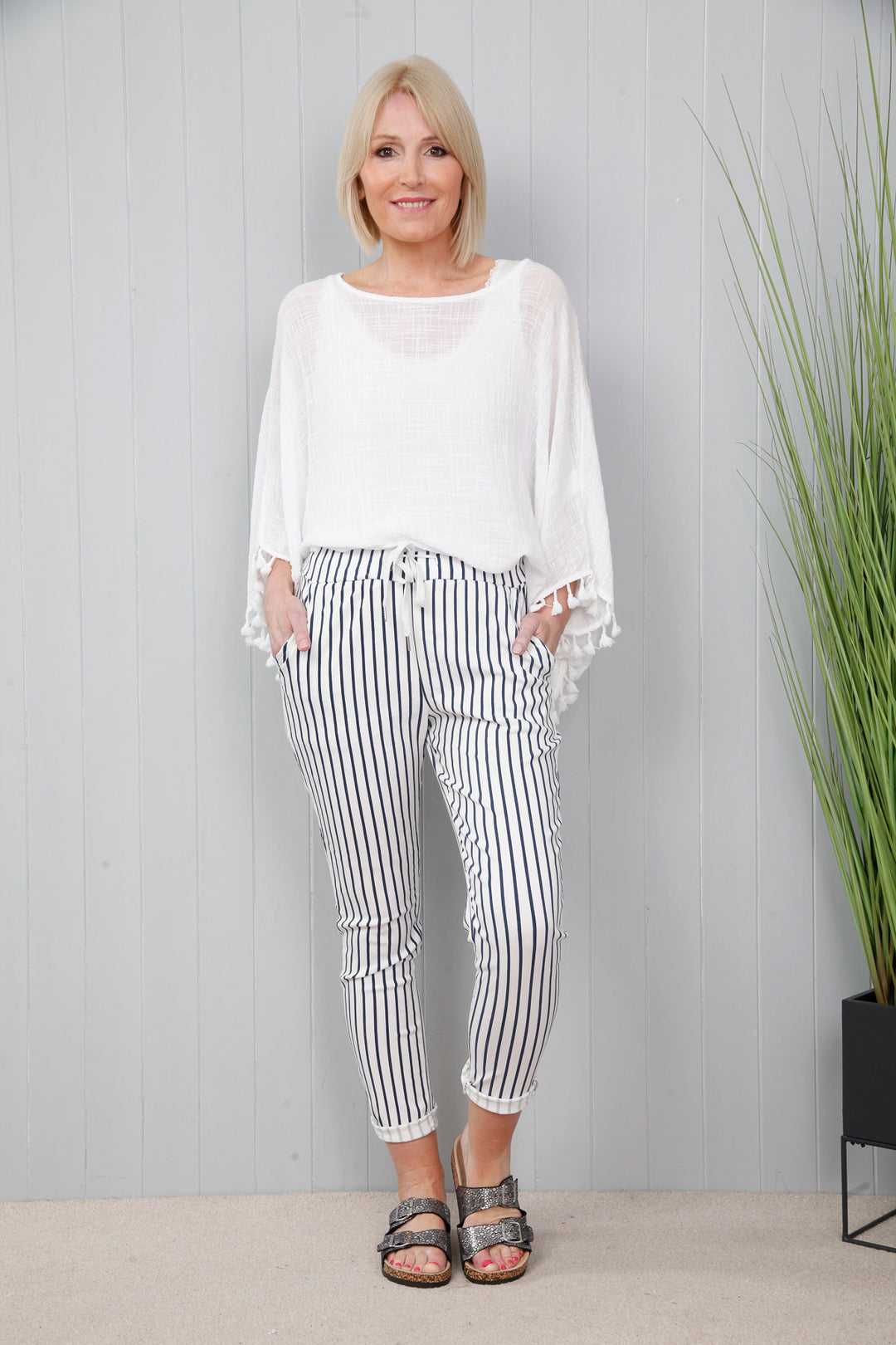 Striped Magic Pants Navy/White