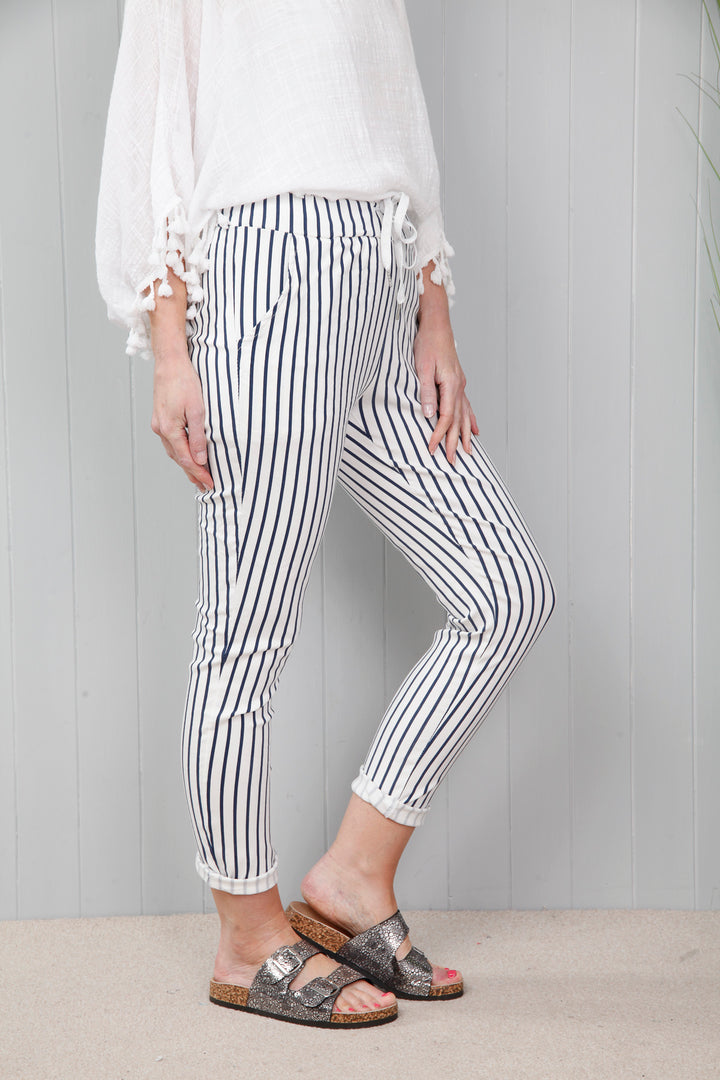 Striped Magic Pants Navy/White