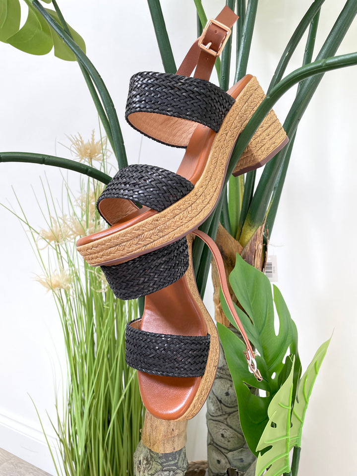 Woven Block Heel Sandals Black