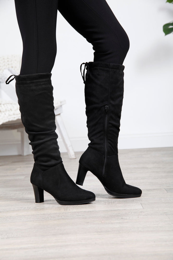 Black Slouch Knee High Heeled Boots - Goose Island