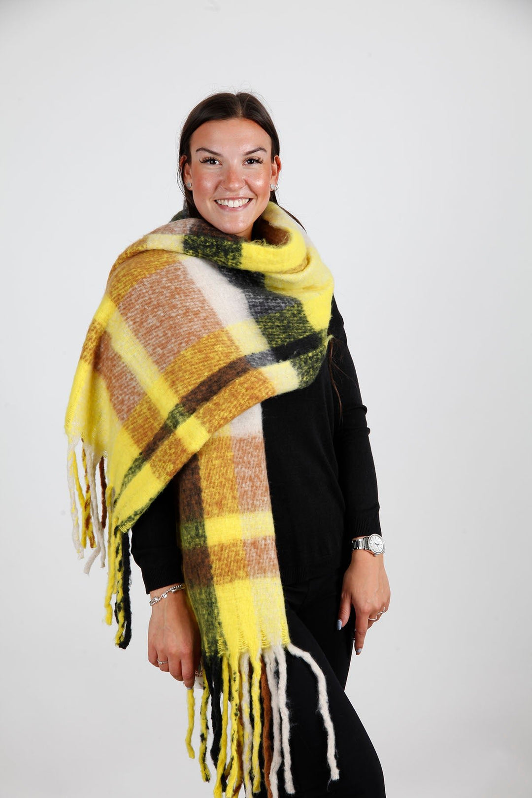 Checked Wool Contrast Scarf - Goose Island