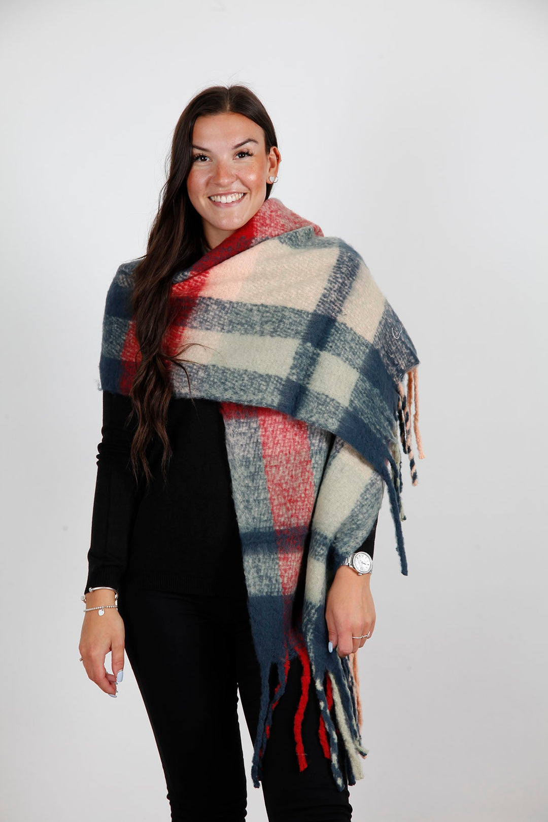 Checked Wool Contrast Scarf - Goose Island