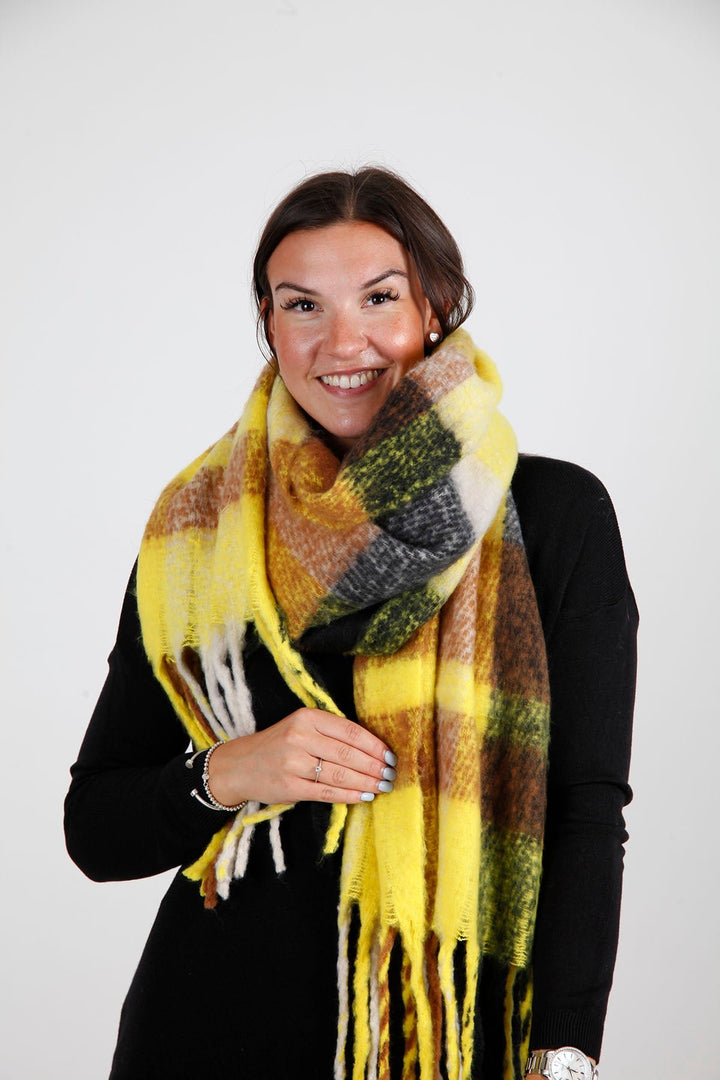 Checked Wool Contrast Scarf - Goose Island