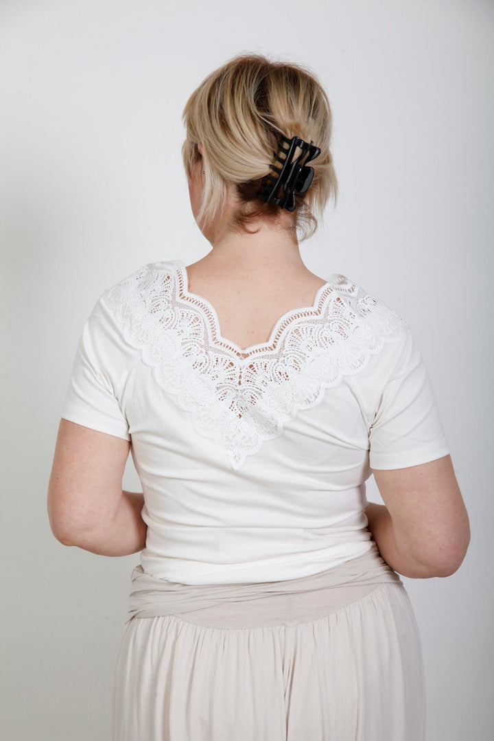 Embroidered Lace T-Shirt White - Goose Island